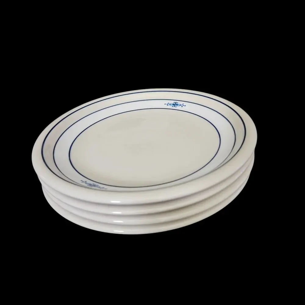 Epoch New Stockholm E701N Salad Plates Set of 4 Blue Border Stoneware Korea